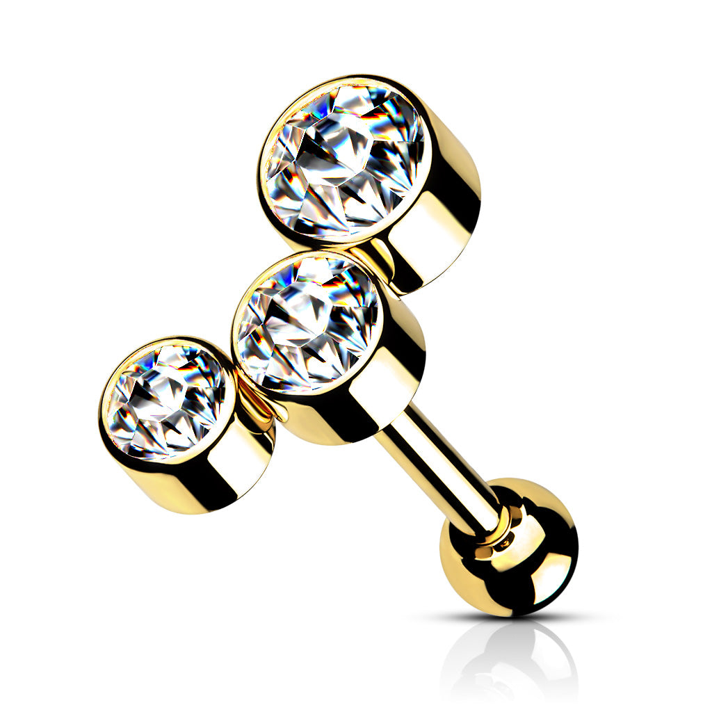Cherry Diva Stud Gold 16 Gauge Hypoallergenic Crystal Trio Cartilage Stud
