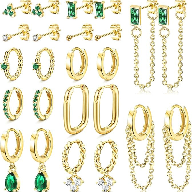 Cherry Diva Stud Gold Multi Pack of 12 Pairs Of Studs & Hoop Earrings