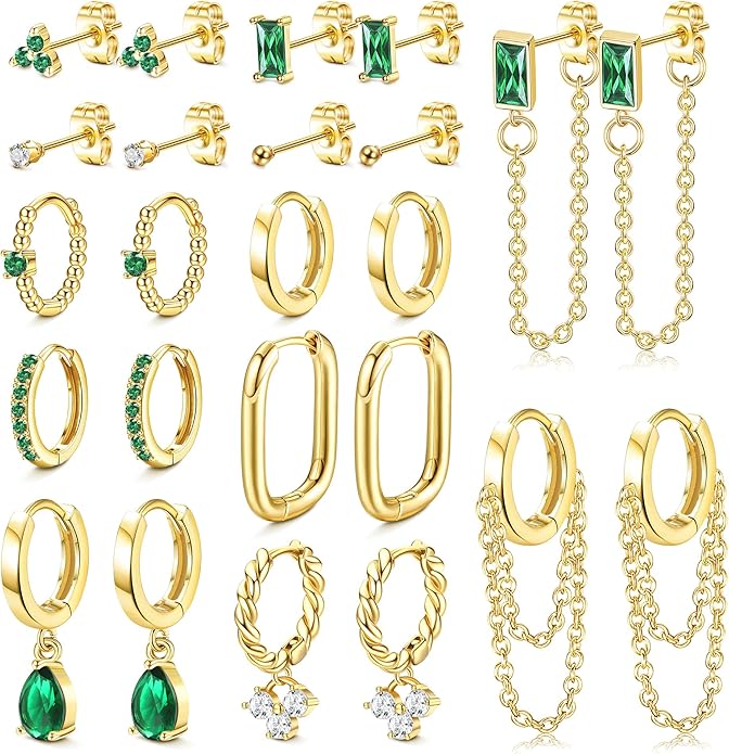 Cherry Diva Stud Gold Multi Pack of 12 Pairs Of Studs & Hoop Earrings