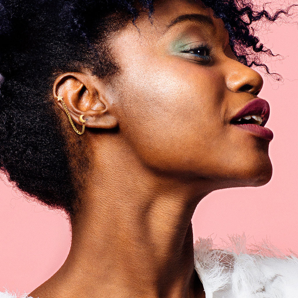 Cherry Diva Stud 16 Gauge Moon & Stars Chain Linked Stud