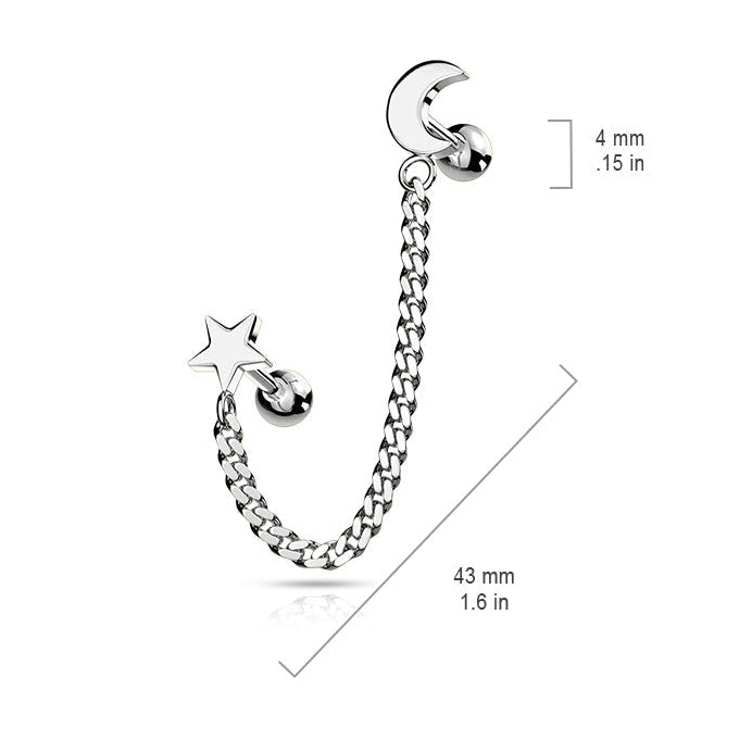 Cherry Diva Stud 16 Gauge Moon & Stars Chain Linked Stud