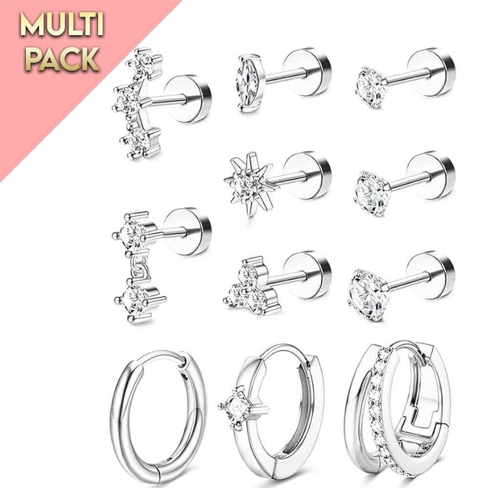 Cherry Diva Stud Multi Pack of 11 Cartilage Studs & Hoops