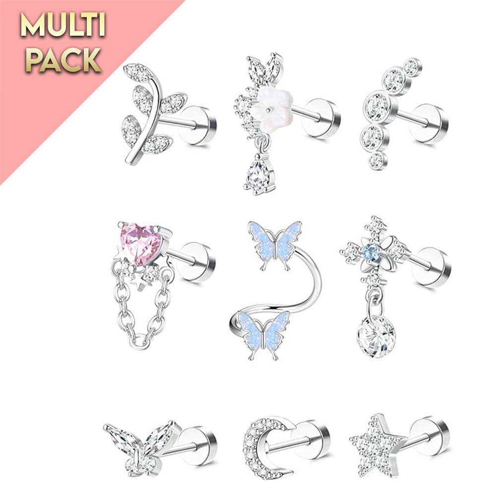 Cherry Diva Stud Multi Pack of 12 Cartilage Studs & Hoops