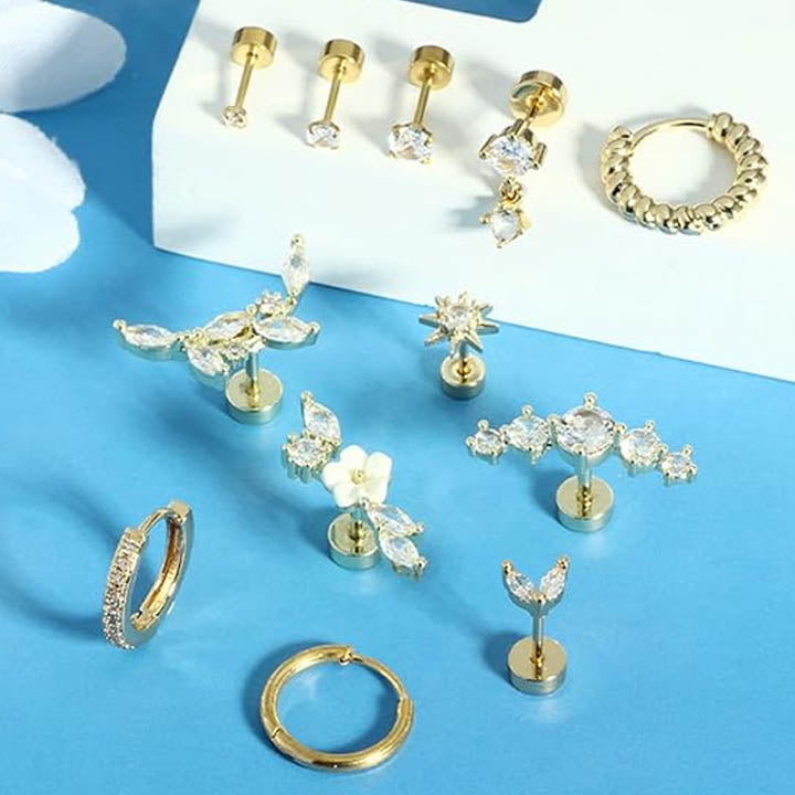 Cherry Diva Stud Multi Pack of 12 Cartilage Studs & Hoops