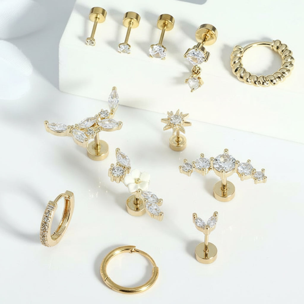 Cherry Diva Stud Multi Pack of 12 Cartilage Studs & Hoops