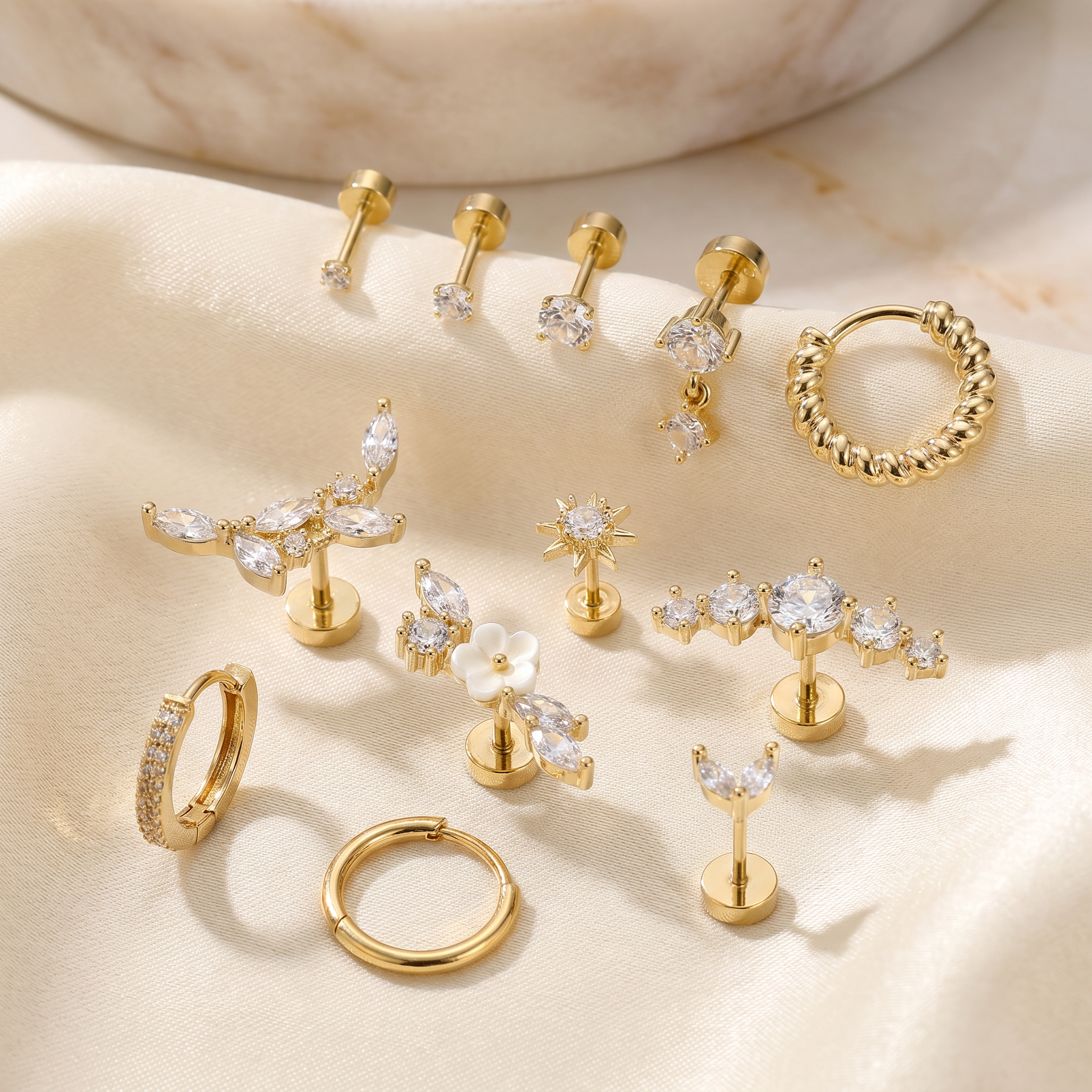 Cherry Diva Stud Multi Pack of 12 Cartilage Studs & Hoops