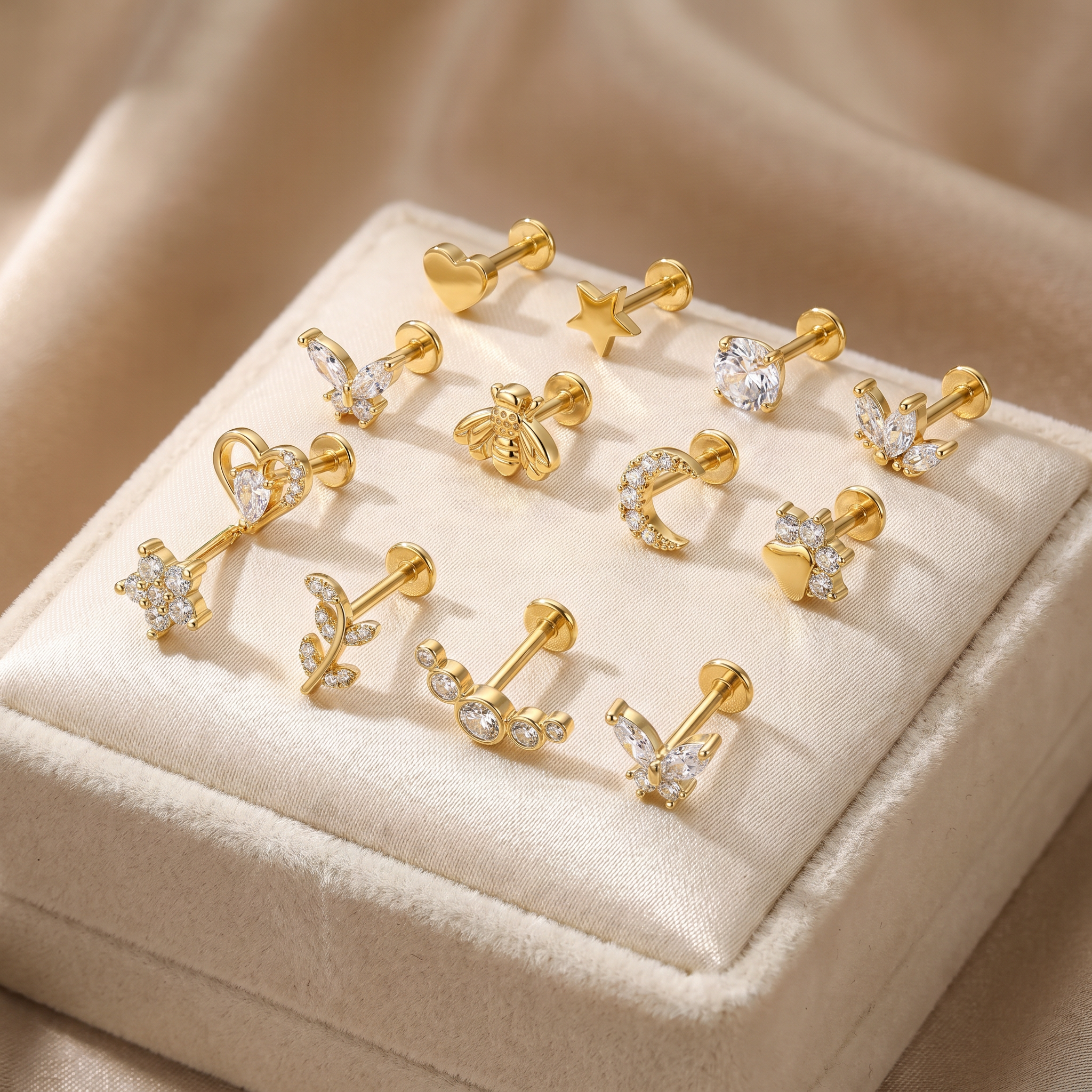 Cherry Diva Stud Multi Pack Of 12 Crystal Cartilage / Labret Studs