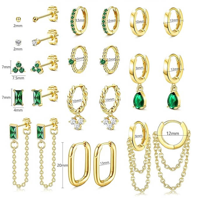 Cherry Diva Stud Multi Pack of 12 Pairs Of Studs & Hoop Earrings