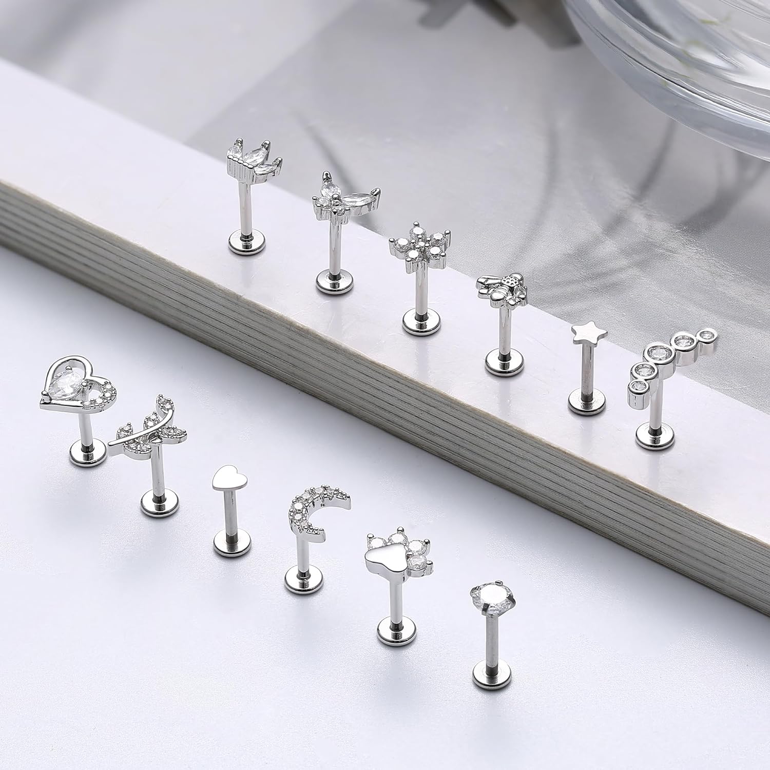 Cherry Diva Stud Multi Pack Of 12 Silver Cartilage / Labret Studs