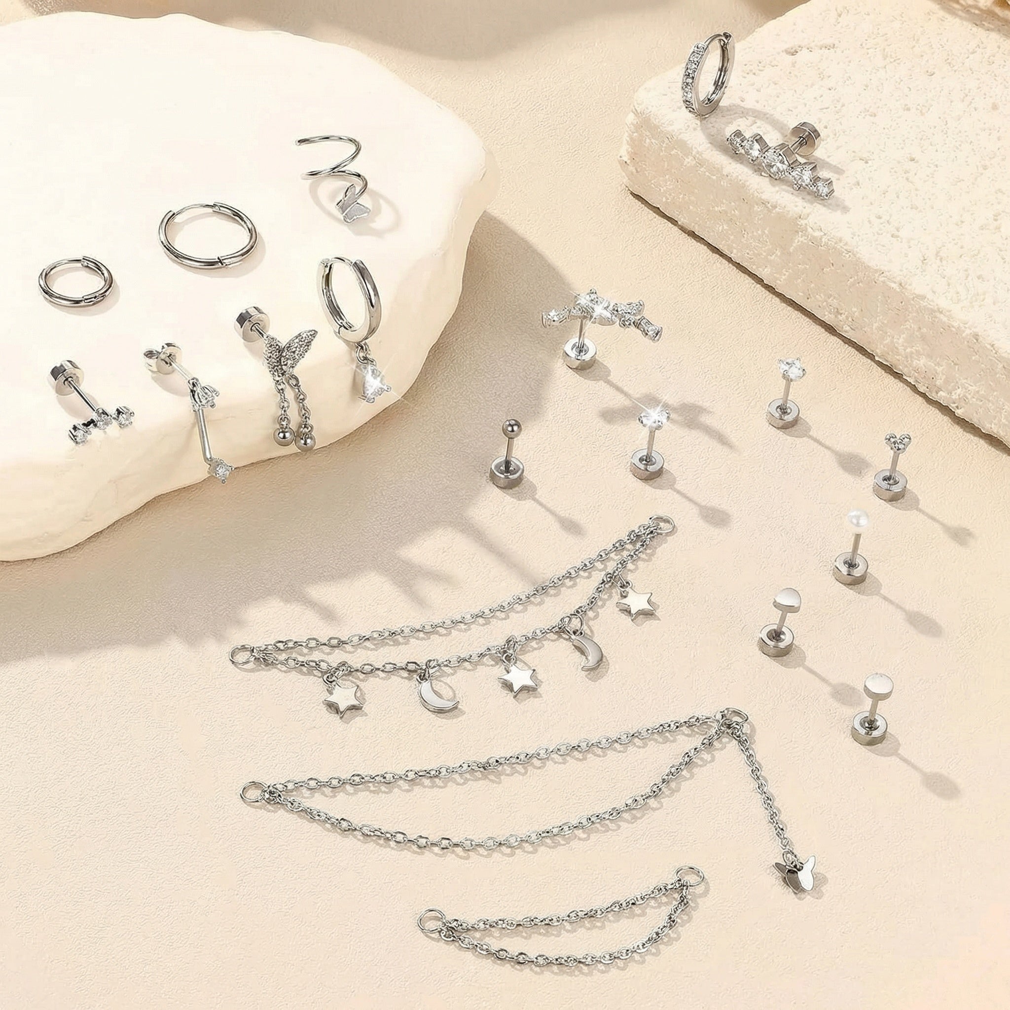 Cherry Diva Stud Multi Pack of 20 Cartilage Studs & Hoops