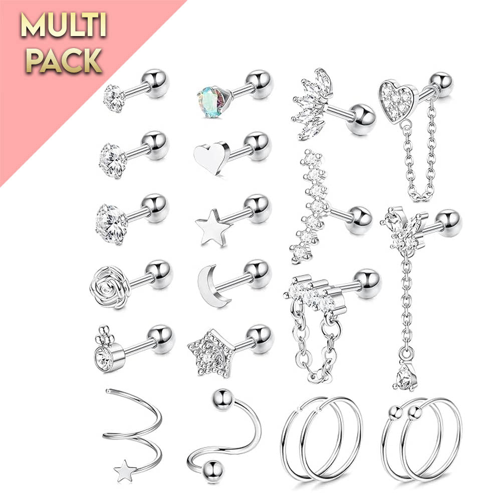 Cherry Diva Stud Multi Pack Of 21 Silver Hoops & Studs