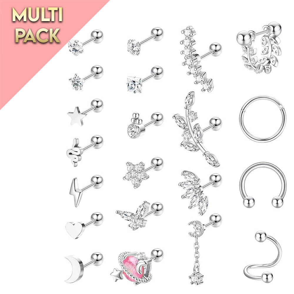 Cherry Diva Stud Multi Pack Of 21 Studs And Hoops - Silver