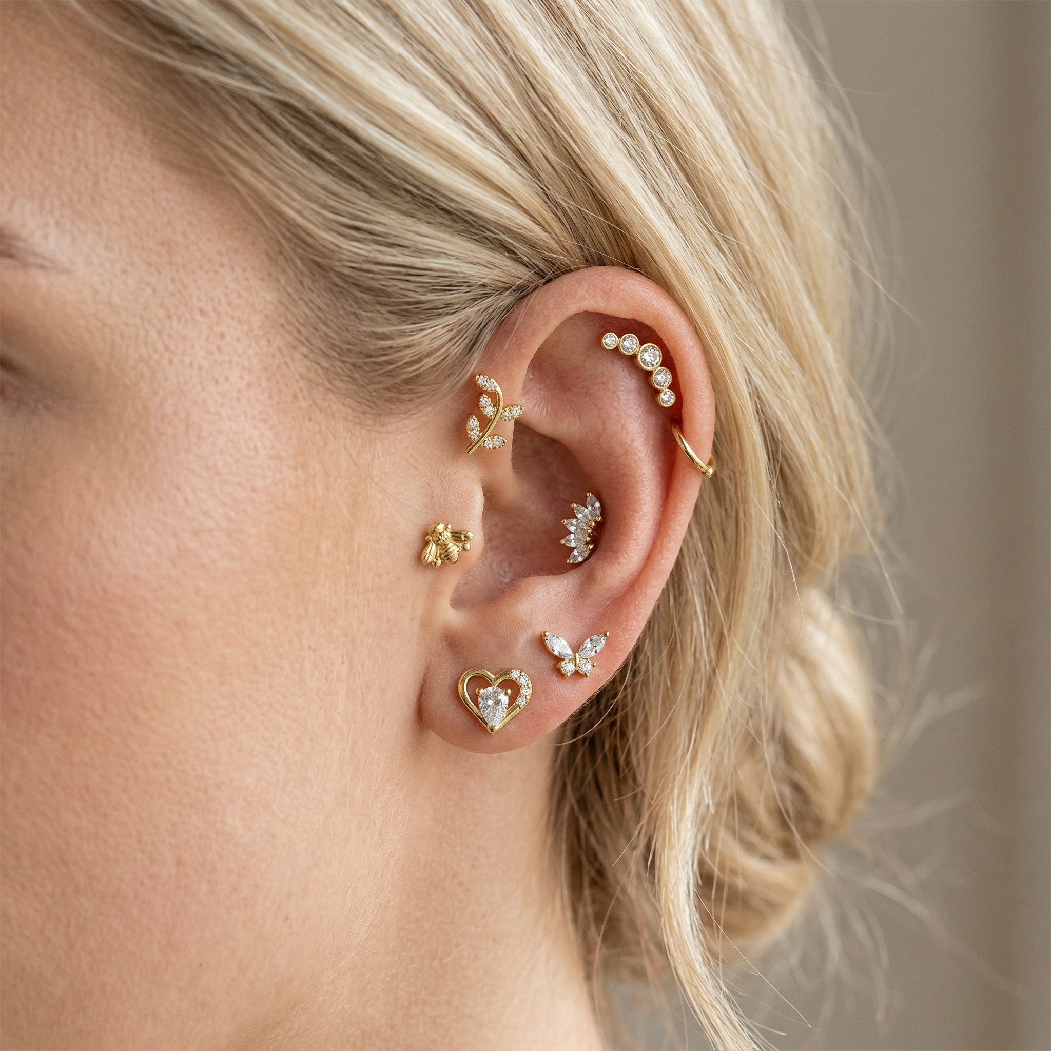 Cherry Diva Stud Multi Pack Of 9 Crystal Cartilage / Labret Studs