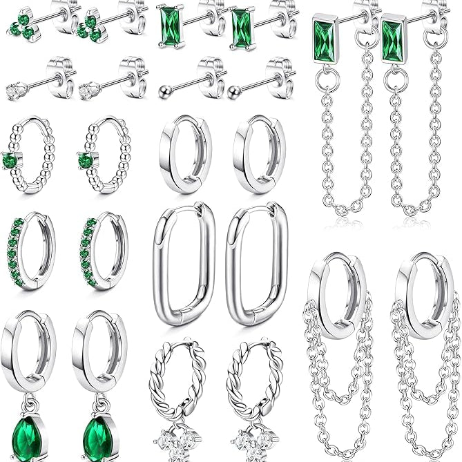 Cherry Diva Stud Silver Multi Pack of 12 Pairs Of Studs & Hoop Earrings