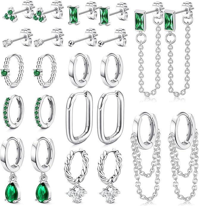 Cherry Diva Stud Silver Multi Pack of 12 Pairs Of Studs & Hoop Earrings