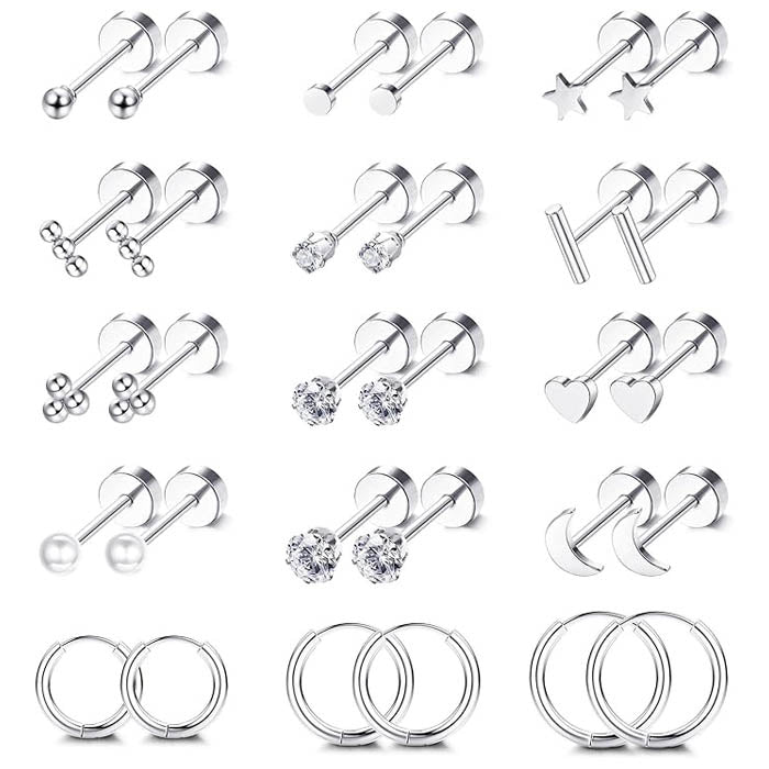 Cherry Diva Stud Silver Multi Pack of 15 Pairs Of Studs & Hoop Earrings