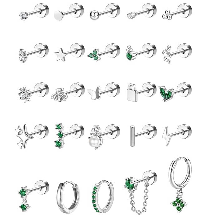 Cherry Diva Stud Silver Multi Pack Of 25 Flat Back Studs And Hoops