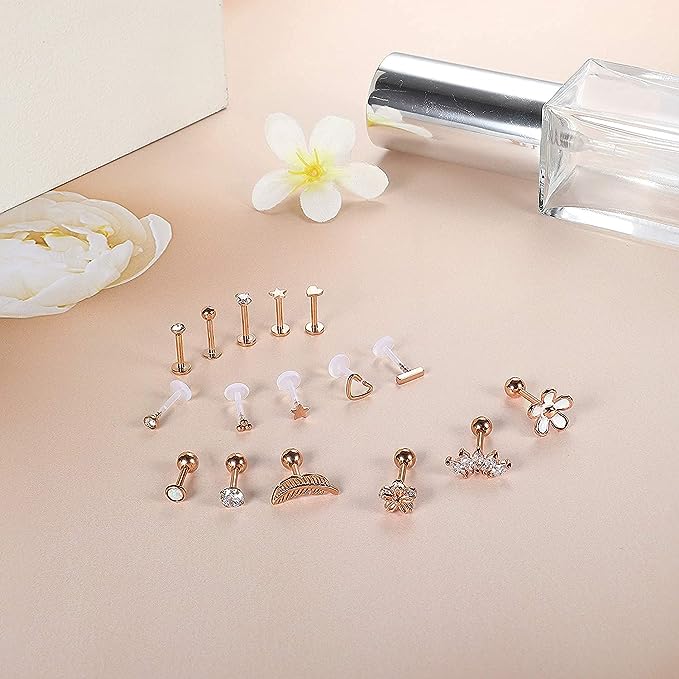 Cherry Diva Studs Multi Pack Of 16 Pack Rose Gold Crystal Studs