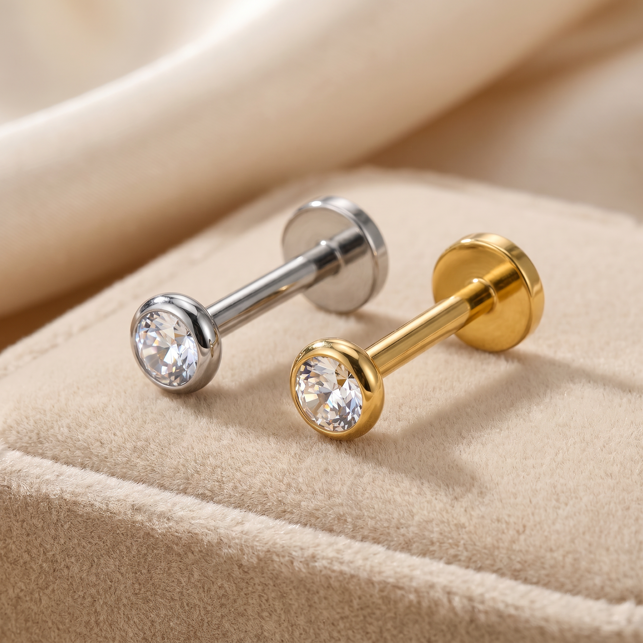 16 Gauge Titanium Threadless Crystal Top Flat Back Stud