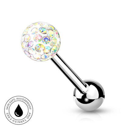 14 Gauge Internally Threaded Glitterball Tongue Barbell