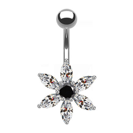 Jiaozhou Gaby Jewelry Factory Belly Bar 14 Gauge Onyx Flower Belly Button Bar