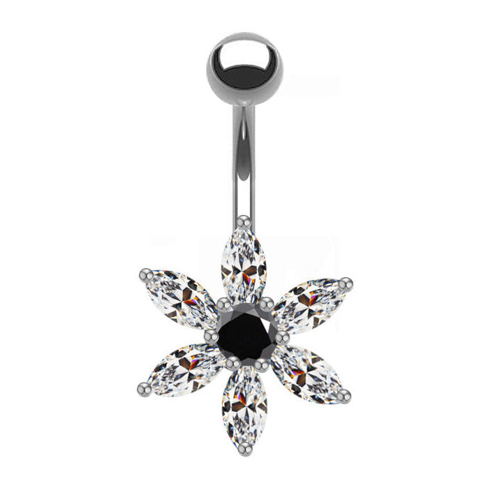 Jiaozhou Gaby Jewelry Factory Belly Bar 14 Gauge Onyx Flower Belly Button Bar