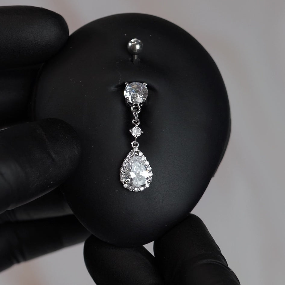 14 Gauge Dangling Crystal Teardrop Belly Button Bar