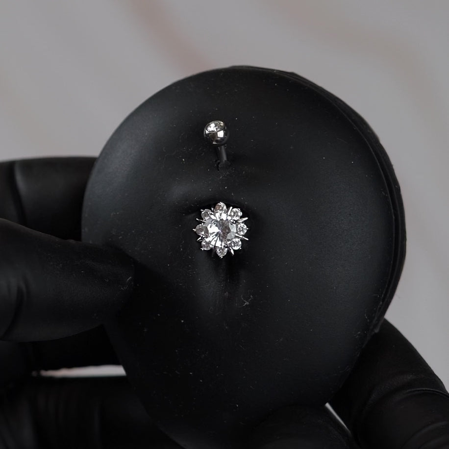 14 Gauge Crystal Sunburst Belly Bar