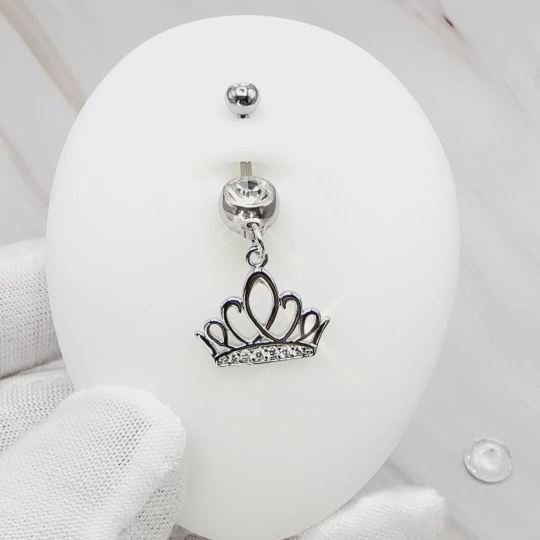 14 Gauge Dangling Silver Tiara Belly Button Bar Product Video