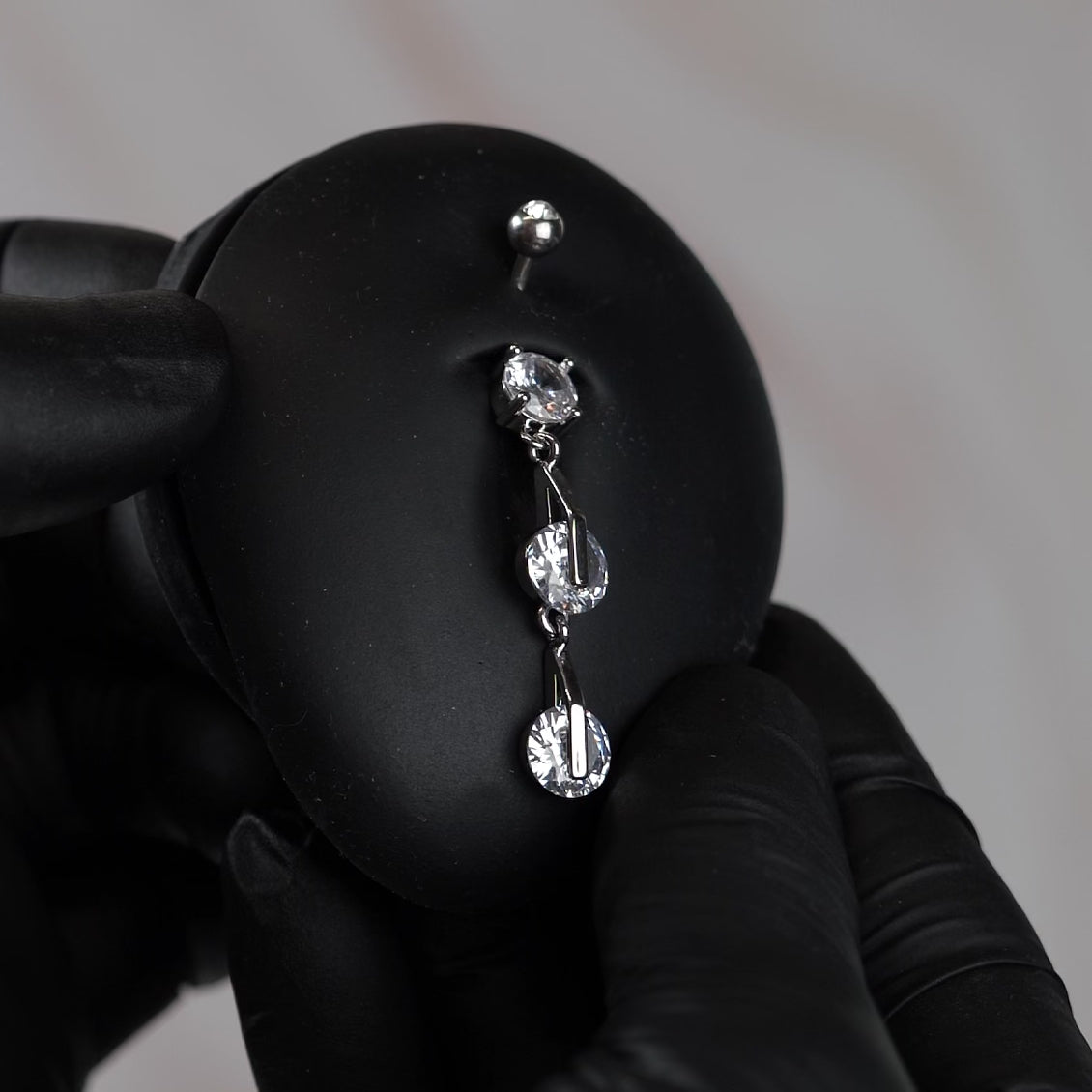 14 Gauge Double Dangling Gemstone Belly Bar