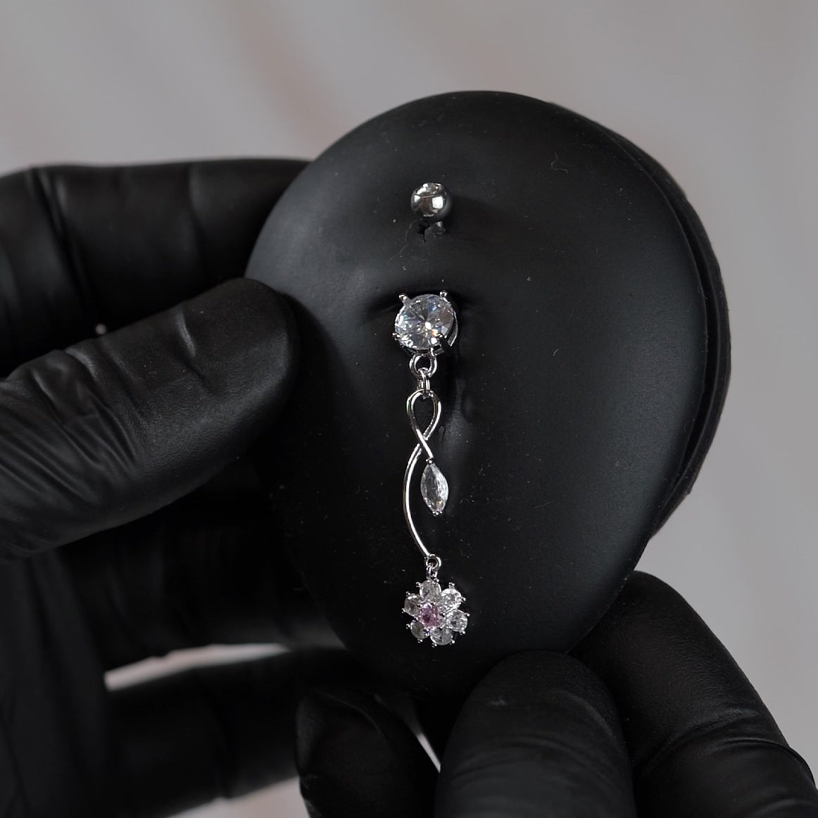 14 Gauge Silver Dangling Flowers Belly Button Bar