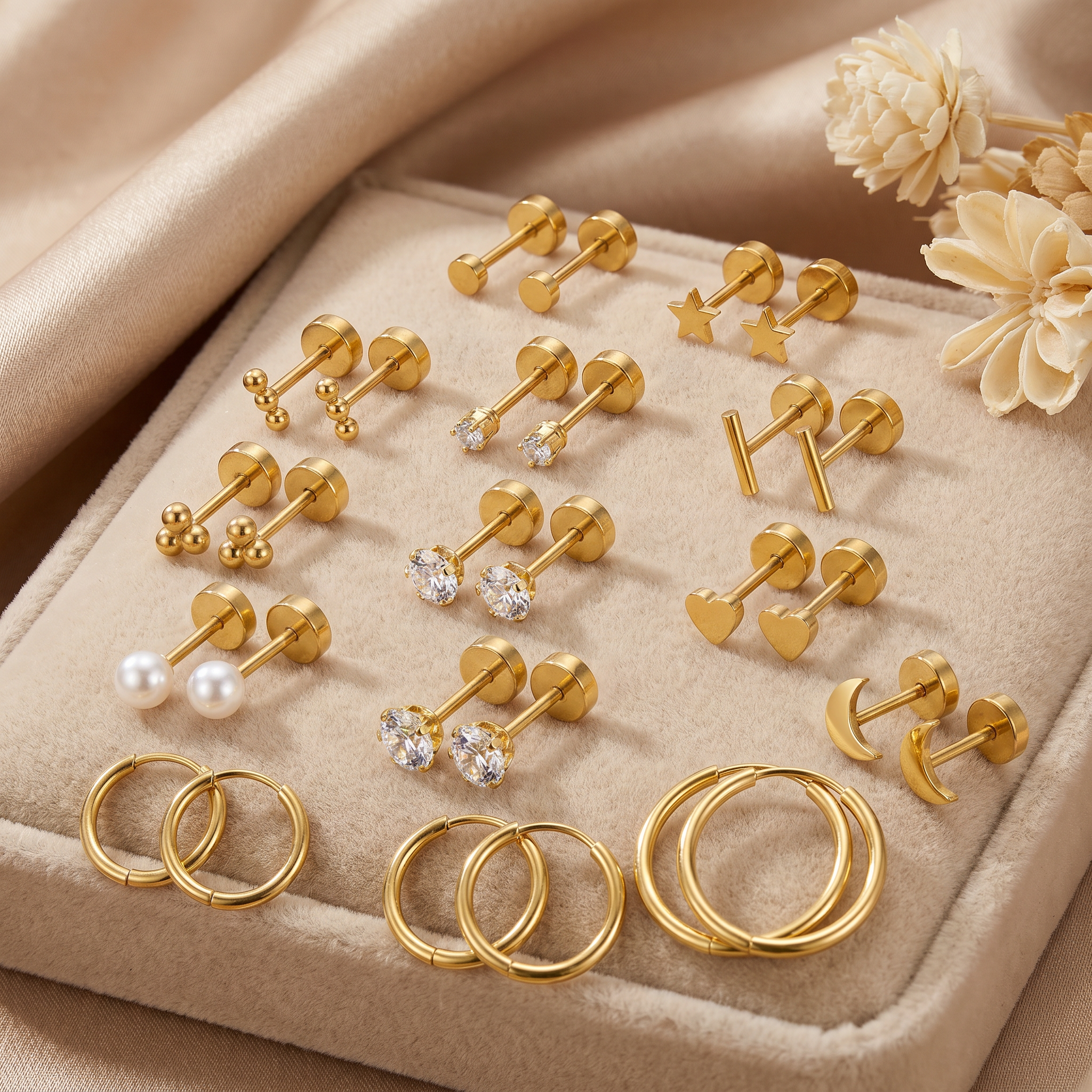SENHUA TRADING (HONG KONG) LIMITED Stud Multi Pack of 15 Pairs Of Studs & Hoop Earrings