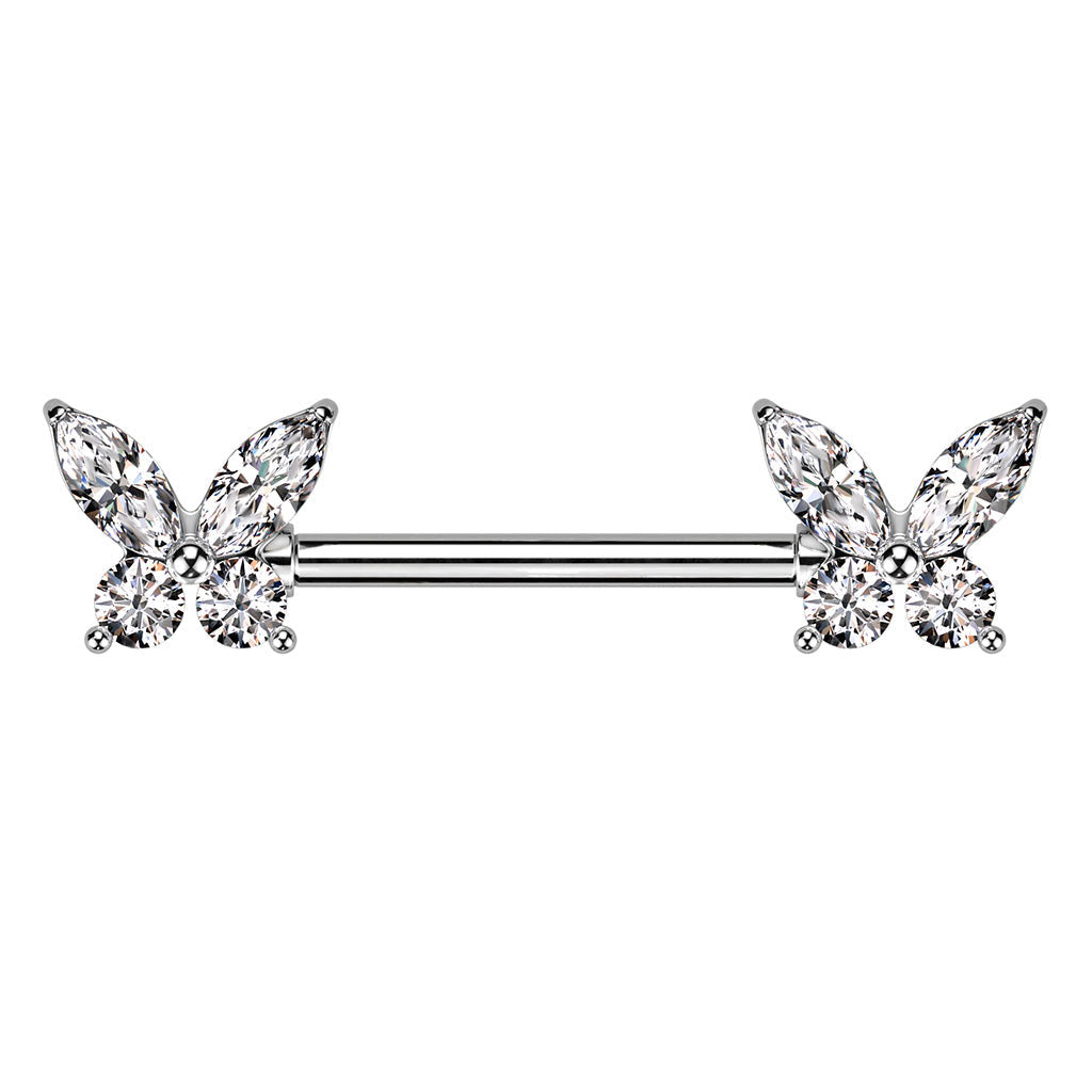 14 Gauge Crystal Butterfly Wings Nipple Bar