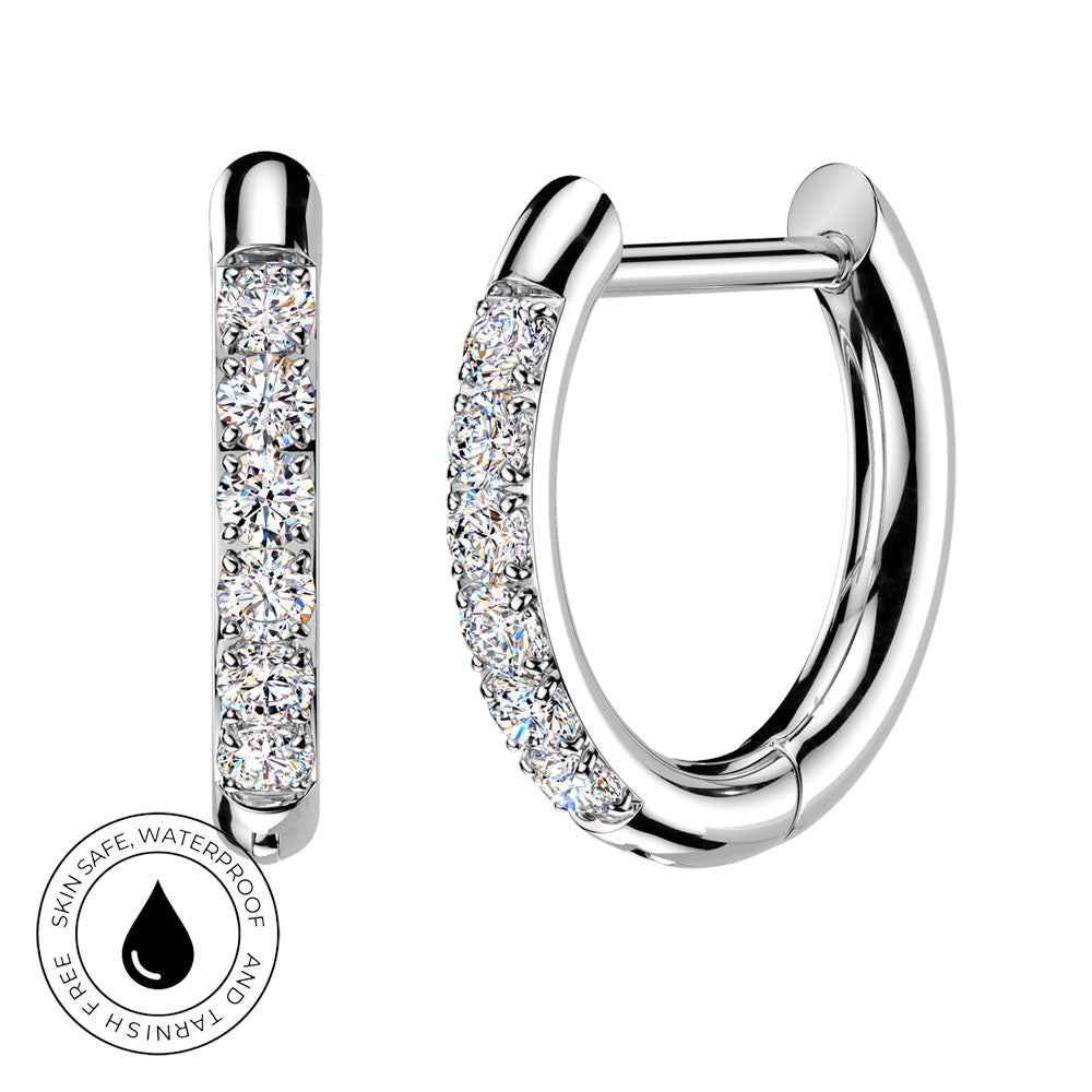Crystal Front Huggie Hoop Clicker Earrings