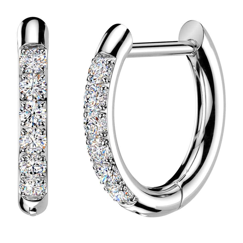 Crystal Front Huggie Hoop Clicker Earrings