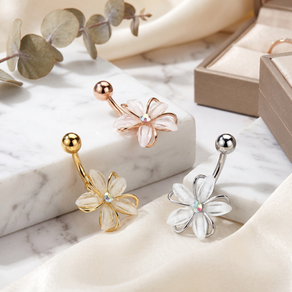 Yiwu Mitu Jewelry Co., Ltd. Belly Bar 14 Gauge Aurora Flower Belly Button Bar
