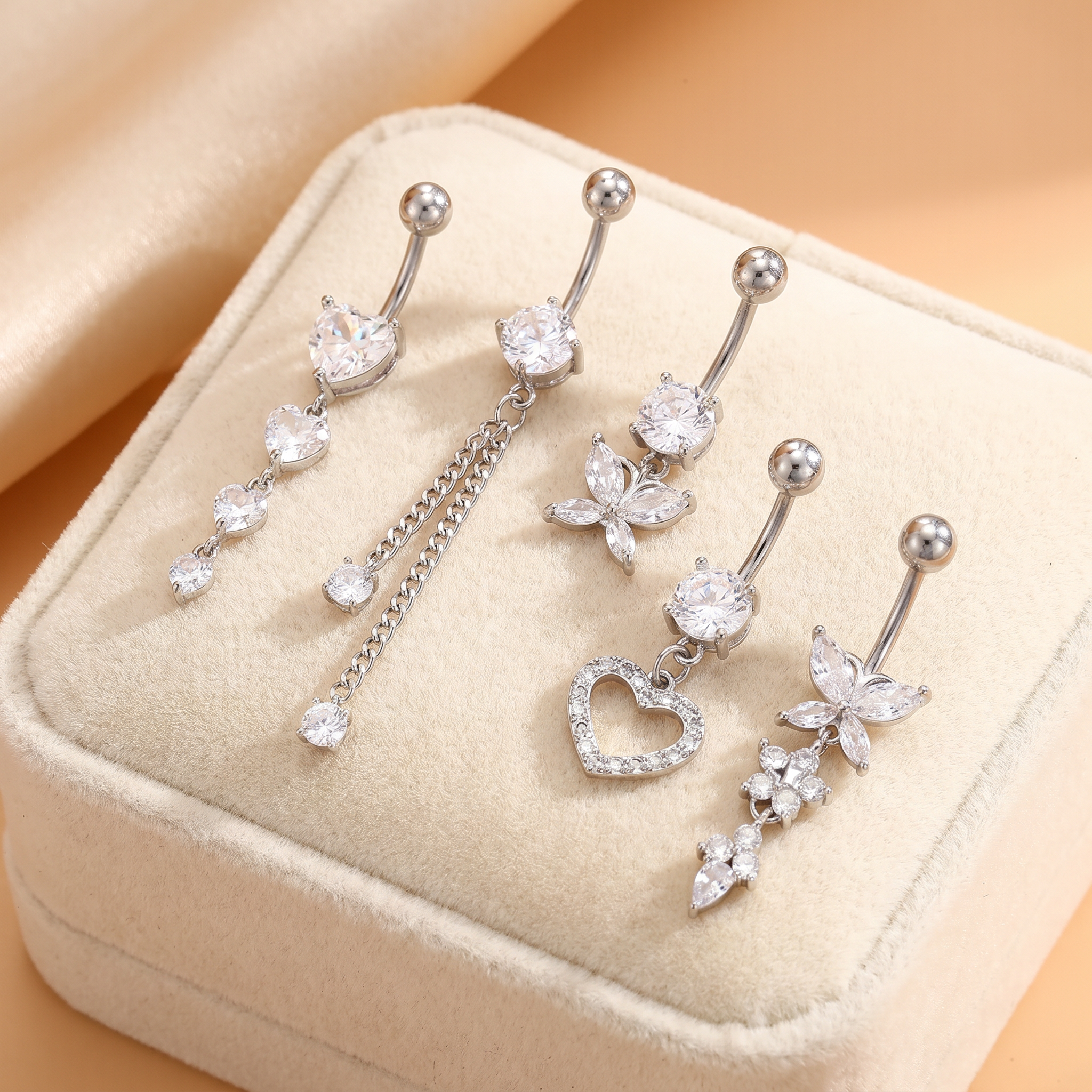 Yiwu Zenghao E Commerce Corporation Belly Bar Multi Pack Of 5 Dangling Crystal Belly Button Bars