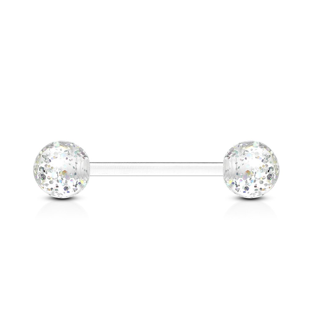 Cherry Diva Barbell Clear 14 Gauge Glitter Balls Flexible PTFE Barbell