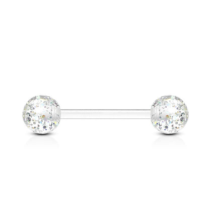 Cherry Diva Barbell Clear 14 Gauge Glitter Balls Flexible PTFE Barbell