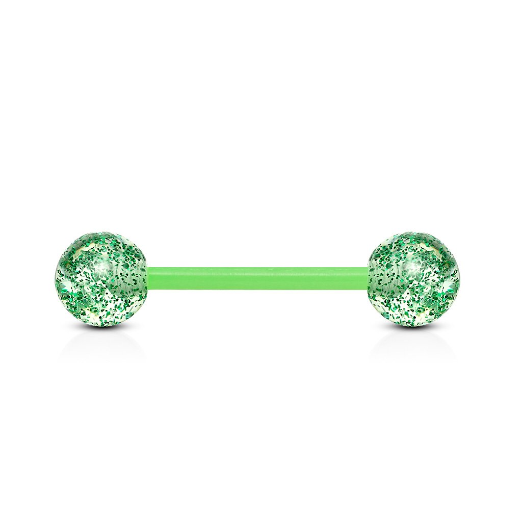 14 Gauge Glitter Balls Flexible PTFE Barbell Green