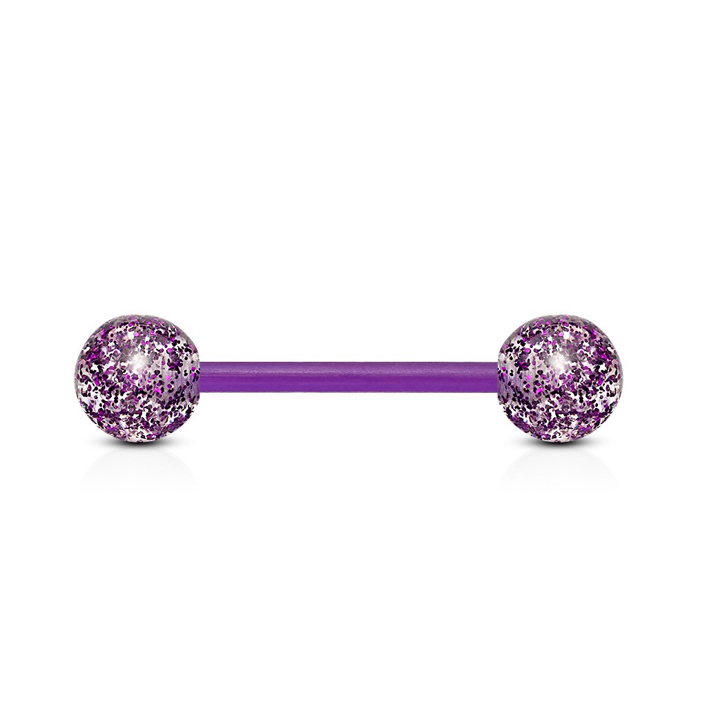 Cherry Diva Barbell Purple 14 Gauge Glitter Balls Flexible PTFE Barbell