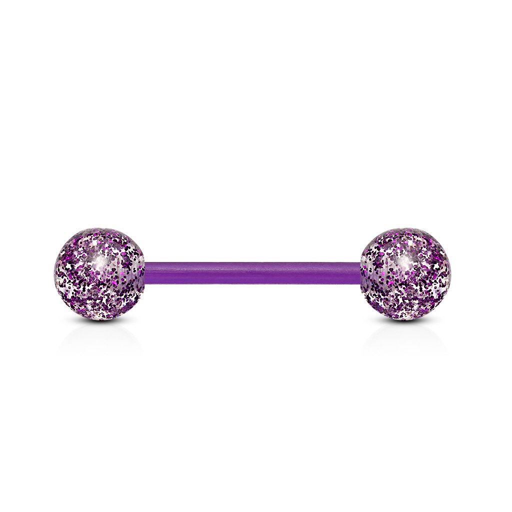 14 Gauge Glitter Balls Flexible PTFE Barbell Purple