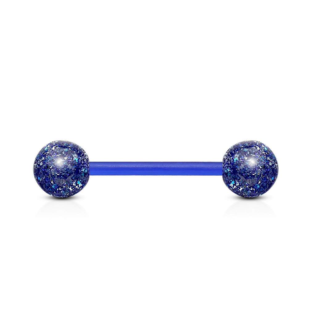 14 Gauge Glitter Balls Flexible PTFE Barbell Blue