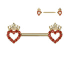 14 Gauge Hollow Crystal Heart Barbell Nipple Ring Red