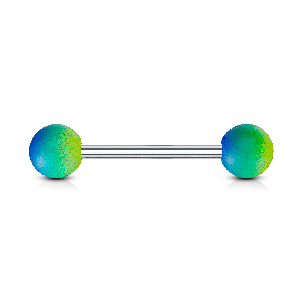 Cherry Diva Barbell Blue / Green 14 Gauge Rainbow Rubber Coated Ball Straight Barbell