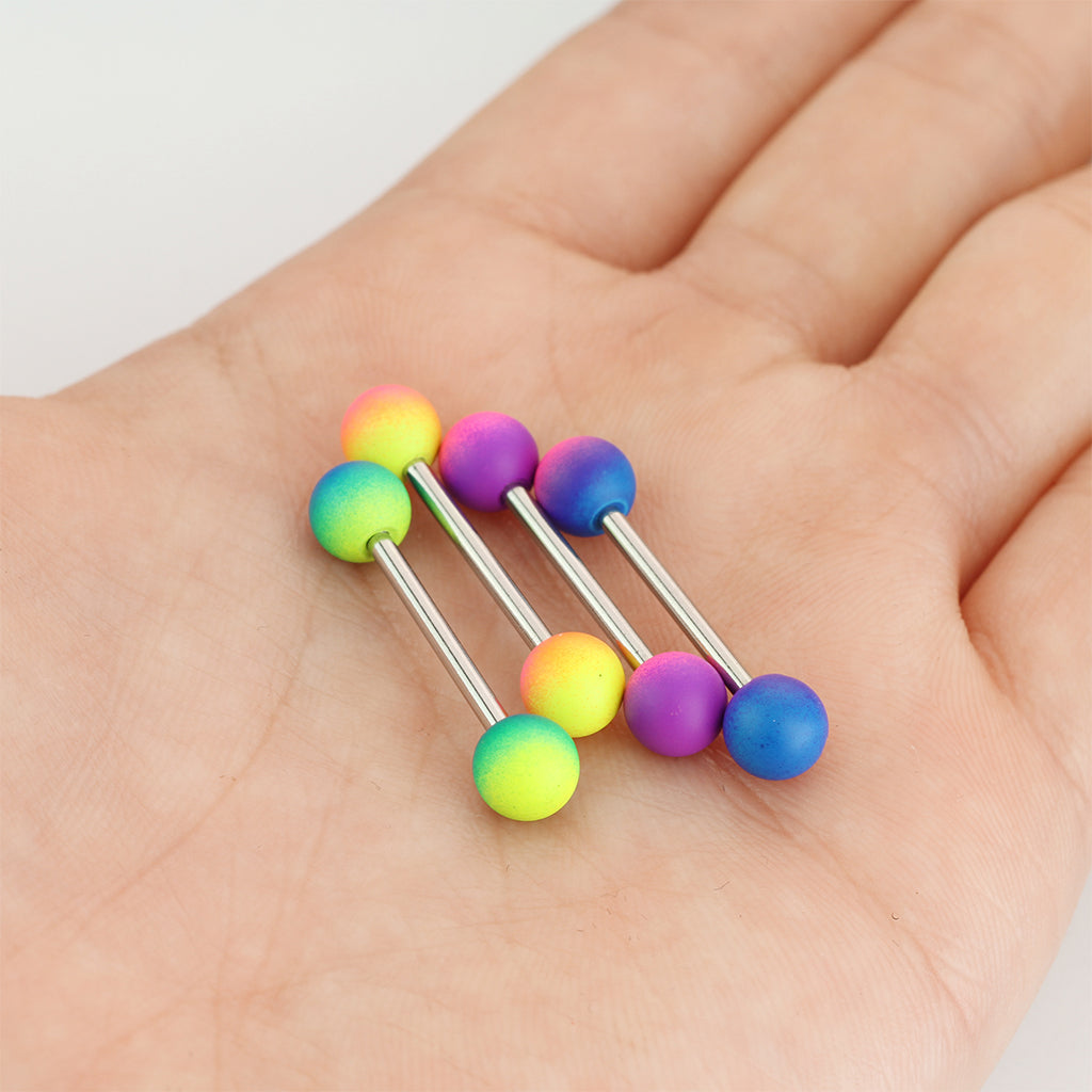 Cherry Diva Barbell 14 Gauge Rainbow Rubber Coated Ball Straight Barbell