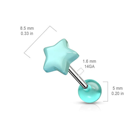 Cherry Diva Barbell 14 Gauge Star Top Glow In the Dark Barbell