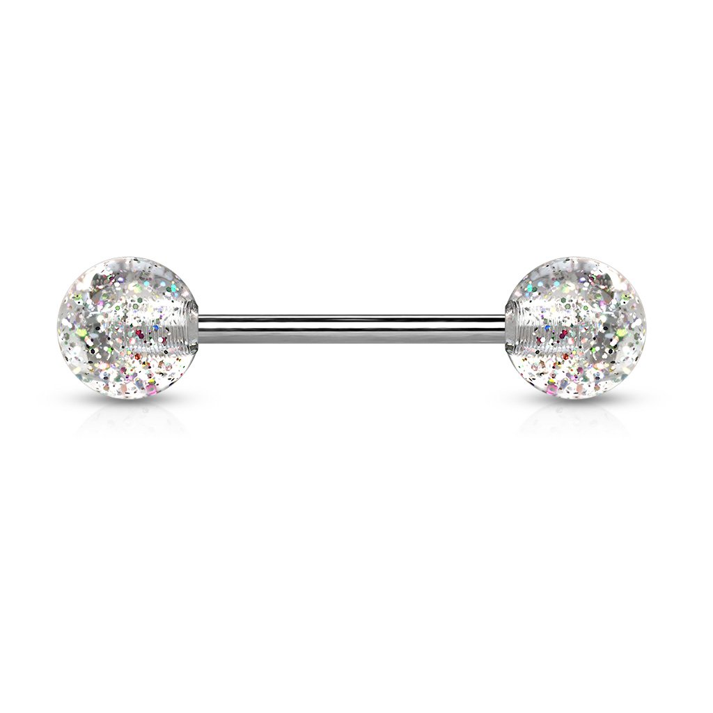 Cherry Diva Barbell CLEAR 14 Gauge Surgical Steel Glitter Ball Barbell