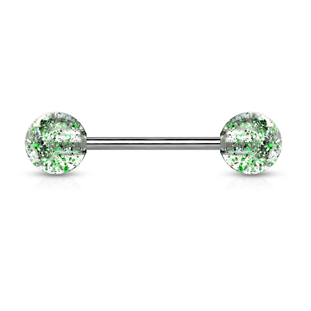 Cherry Diva Barbell GREEN 14 Gauge Surgical Steel Glitter Ball Barbell