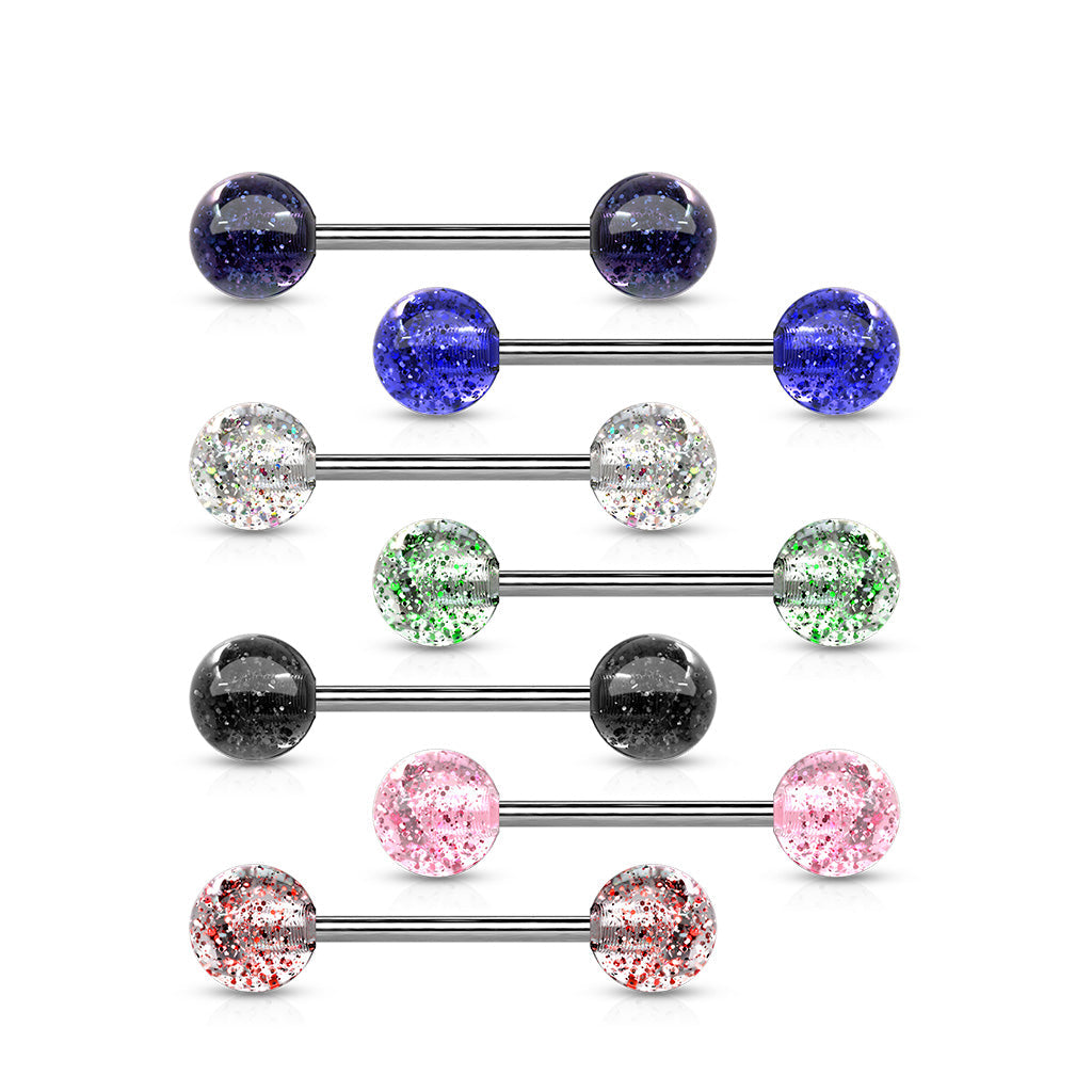 Cherry Diva Barbell 14 Gauge Titanium Barbell With Glitter Ball Ends
